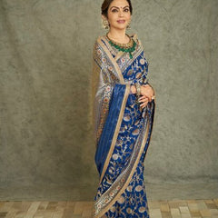 Nita Ambani Royal Blue Banarasi Handloom Pure Katan Silk Saree