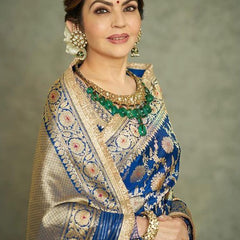 Nita Ambani Royal Blue Banarasi Handloom Pure Katan Silk Saree