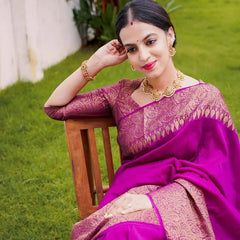 Magenta Pink Banarasi Woven Soft Saree with Antique Zari Border & Pallu