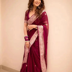 Maroon Red Banarasi Elegant Woven Semi Georgette Soft Saree