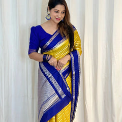 Gold with Navy Banarasi Soft Katan Georgette Saree | Soft & Versatile