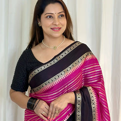 Soft Pink with Black Banarasi Soft Katan Georgette Saree | Soft & Versatile