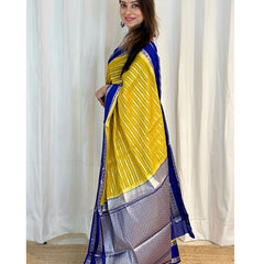 Gold with Navy Banarasi Soft Katan Georgette Saree | Soft & Versatile