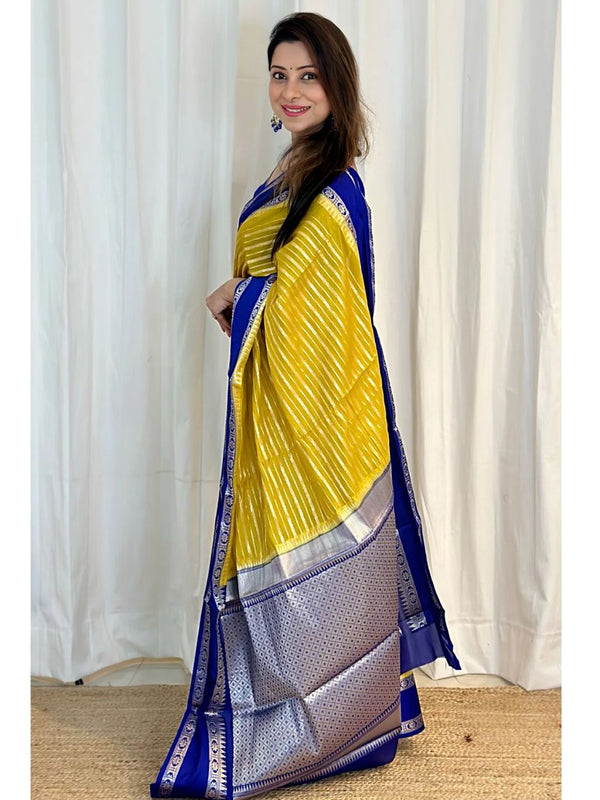 Gold with Navy Banarasi Soft Katan Georgette Saree | Soft & Versatile