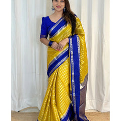 Gold with Navy Banarasi Soft Katan Georgette Saree | Soft & Versatile