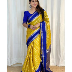 Gold with Navy Banarasi Soft Katan Georgette Saree | Soft & Versatile