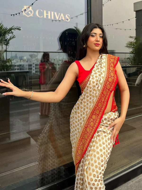 Authentic Banarasi Khaddi Minzari Georgette Saree | Elegant Saree For Special Occasions