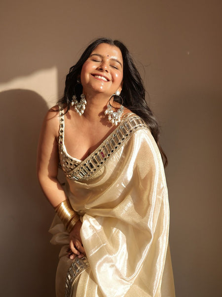 Designer Mirror Work Pure Tissue Silk Saree | Special Edition