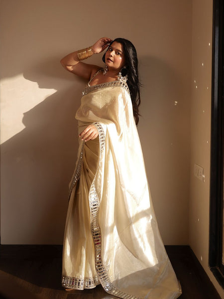 Designer Mirror Work Pure Tissue Silk Saree | Special Edition