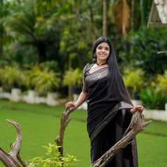 Black Classic Banarasi Woven Soft Saree with Antique Zari Borders