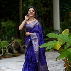 Royal Blue Classic Banarasi Woven Soft Saree with Antique Zari Borders