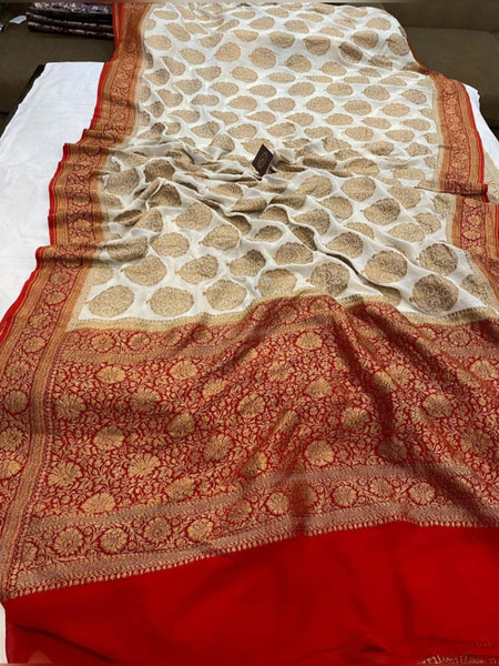 Traditional Banarasi Khaddi Minzari Georgette Saree | Boota Pattern