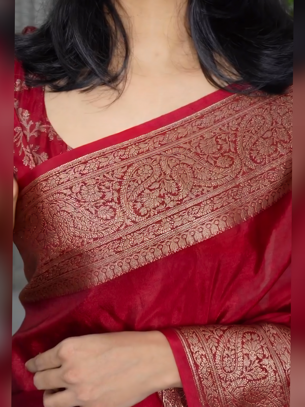 Classic Banarasi Woven Soft Saree with Antique Zari Borders