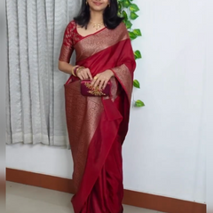 Classic Banarasi Woven Soft Saree with Antique Zari Borders