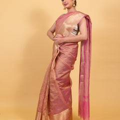 Baby Pink Crushed Tissue Silk Saree | Banarasi Woven Saree