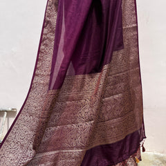 Magenta wine Classic Banarasi Woven Soft Saree with Antique Zari Borders