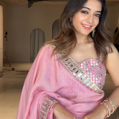 Rose Pink Designer Mirror Work Pure Tissue Silk Saree | Special Edition
