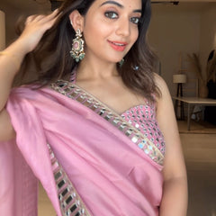 Rose Pink Designer Mirror Work Pure Tissue Silk Saree | Special Edition