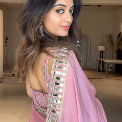 Rose Pink Designer Mirror Work Pure Tissue Silk Saree | Special Edition