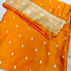 Mustard Gold Aesthetic Banarasi Mashru silk soft saree| Chunri Buti Saree