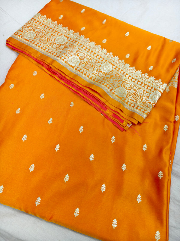Mustard Gold Aesthetic Banarasi Mashru silk soft saree| Chunri Buti Saree