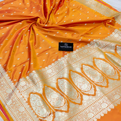 Mustard Gold Aesthetic Banarasi Mashru silk soft saree| Chunri Buti Saree