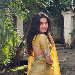 Yellow Gold Banarasi Rajkumari Mirror Work Tissue Silk Saree