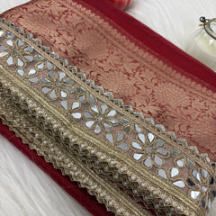 Bold Red Banarasi Rajkumari Mirror Work Tissue Silk Saree