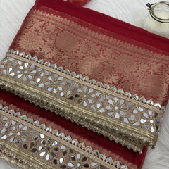 Bold Red Banarasi Rajkumari Mirror Work Tissue Silk Saree