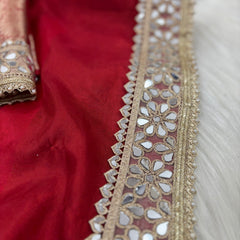 Bold Red Banarasi Rajkumari Mirror Work Tissue Silk Saree