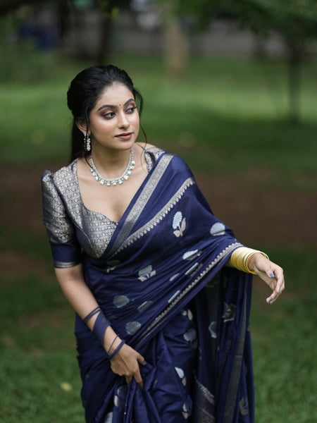Ethereal Banarasi Woven Soft Silk Saree | Sona Rupa Zari Flower Design