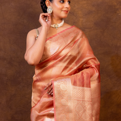 Pink Banarasi Authentic Soft Tissue Silk Saree with Rich Pallu Woven Design