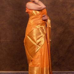 Coral Orange Banarasi Woven Soft Tissue Silk Saree From Hanfi Handicraft
