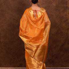 Coral Orange Banarasi Woven Soft Tissue Silk Saree From Hanfi Handicraft