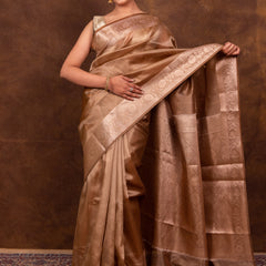 Coffee Brown Banarasi Authentic Soft Tissue Silk Saree with Rich Pallu Woven Design