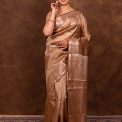 Coffee Brown Banarasi Authentic Soft Tissue Silk Saree with Rich Pallu Woven Design