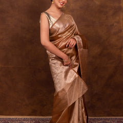 Coffee Brown Banarasi Authentic Soft Tissue Silk Saree with Rich Pallu Woven Design