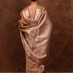 Coffee Brown Banarasi Authentic Soft Tissue Silk Saree with Rich Pallu Woven Design