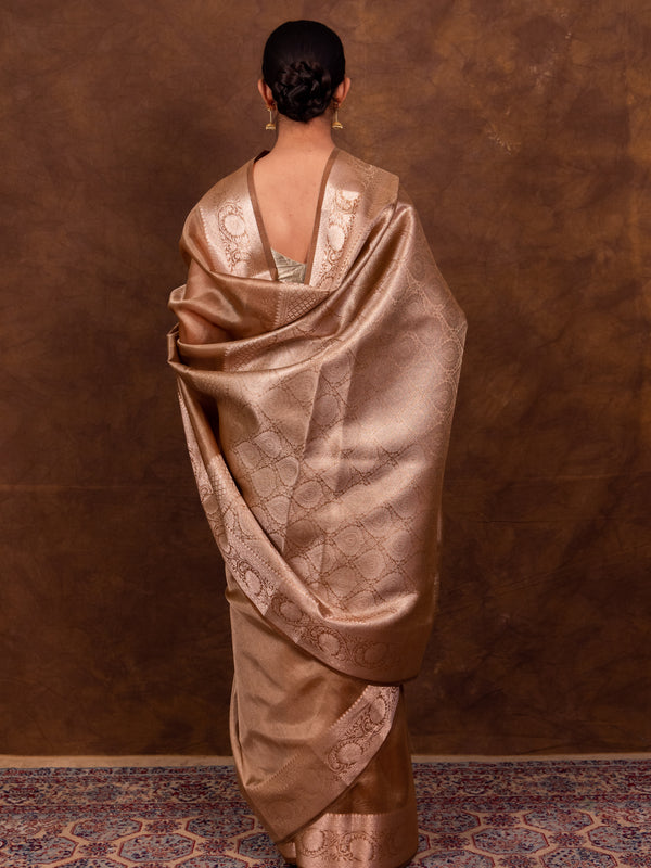 Coffee Brown Banarasi Authentic Soft Tissue Silk Saree with Rich Pallu Woven Design