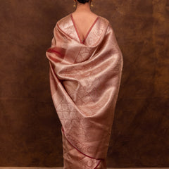 Rose Pink Banarasi Authentic Soft Tissue Silk Saree with Rich Pallu Woven Design