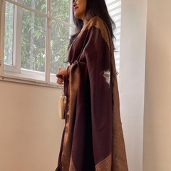 Coffee Brown Banarasi Woven Soft Saree with Antique Zari Border & Pallu