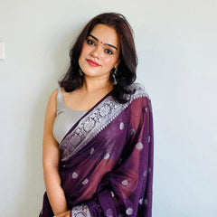 Wine Red Banarasi Elegant Woven Semi Georgette Soft Saree