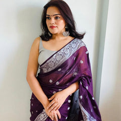 Wine Red Banarasi Elegant Woven Semi Georgette Soft Saree