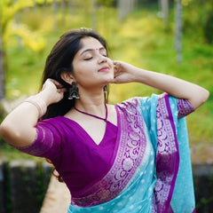 Magenta Blue Banarasi Woven Semi Georgette Soft Saree