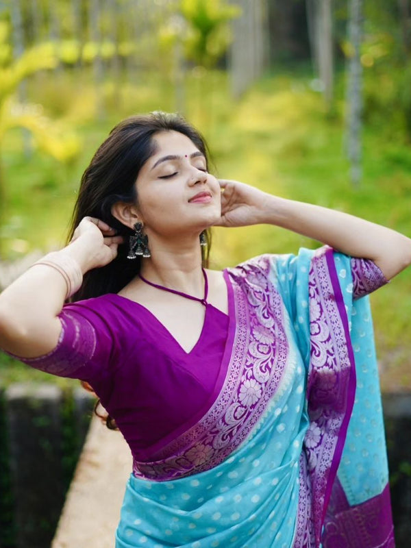 Magenta Blue Banarasi Woven Semi Georgette Soft Saree