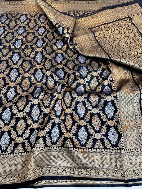 Nita Ambani Inspired Banarasi Semi Katan Silk Saree with Sona Rupa Zari