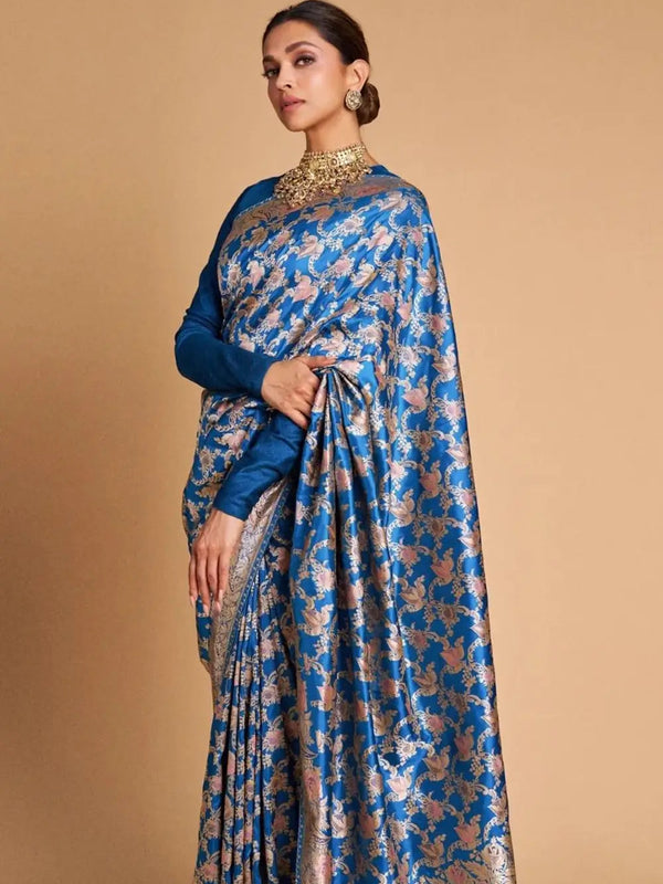 Deepika Padukone Handloom Kadhwa Pure Katan Silk Vintage Minakari Banarasi Saree