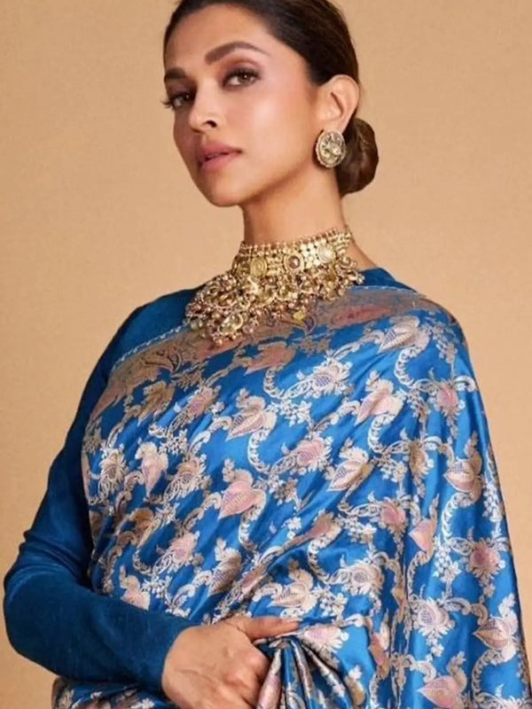 Deepika Padukone Handloom Kadhwa Pure Katan Silk Vintage Minakari Banarasi Saree