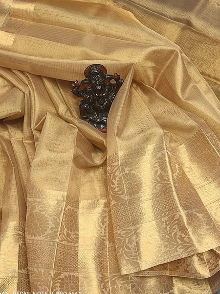 Sona Gold Banarasi Soft Tissue Silk Saree | Tissue Saree For Party, Wedding & Festivals