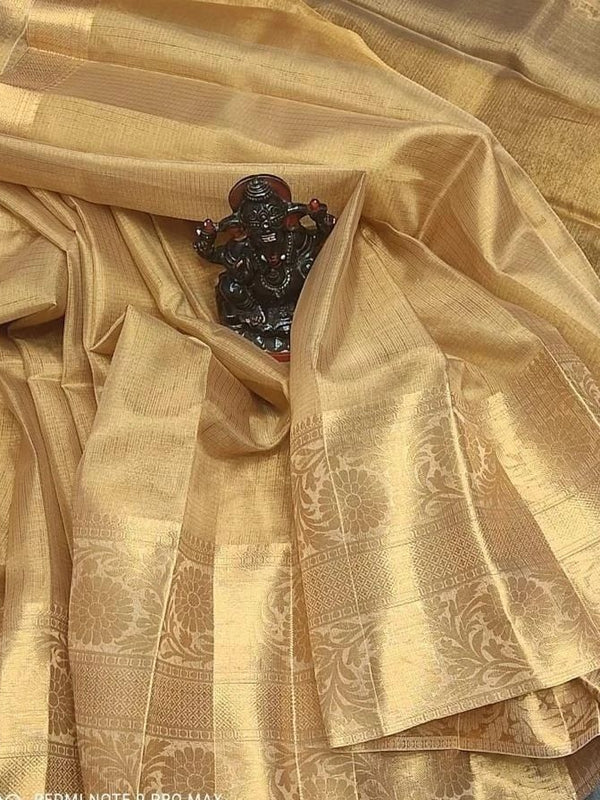 Sona Gold Banarasi Soft Tissue Silk Saree | Tissue Saree For Party, Wedding & Festivals
